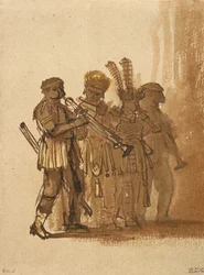Quatre musiciens avec instruments à vent